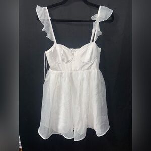 Le Lis White Ruffle-Trim Strap Dress